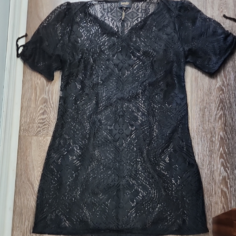 Ann Taylor Black Lace Fitted Blouse